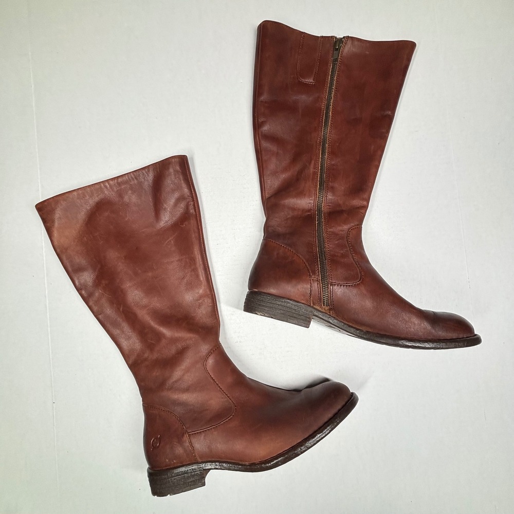 Born Brown‎ Leather Tall Riding Boots Womens 9M Cognac Plaid Lined F71062 EUC - Picture 12 of 12